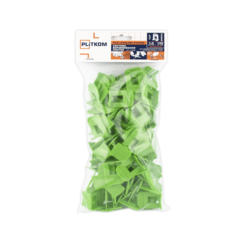Кліпса системи вирівнювання плитки 1,0 мм Plitkom 100 шт Кліпса системи вирівнювання плитки 1,0 мм Plitkom 100 шт