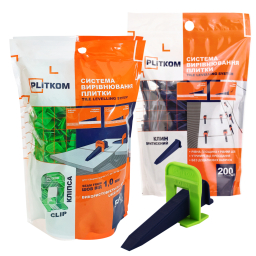 Комплект СВП шов від 1,0 мм 500 кліпс 200 клинів для плитки товщиною 5-13 мм Plitkom Комплект СВП шов від 1,0 мм 500 кліпс 200 клинів для плитки товщиною 5-13 мм Plitkom
